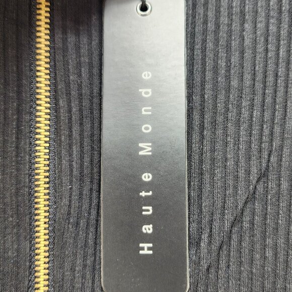 Haute Monde Black Ribbed Midi Skirt Front  Zipper Detail Adjustable Slit Size M - Picture 3 of 13